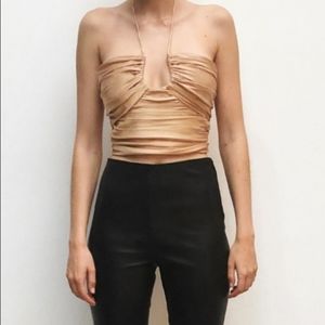 BNWT Zara Gold Satin Effect Cropped Halter Top